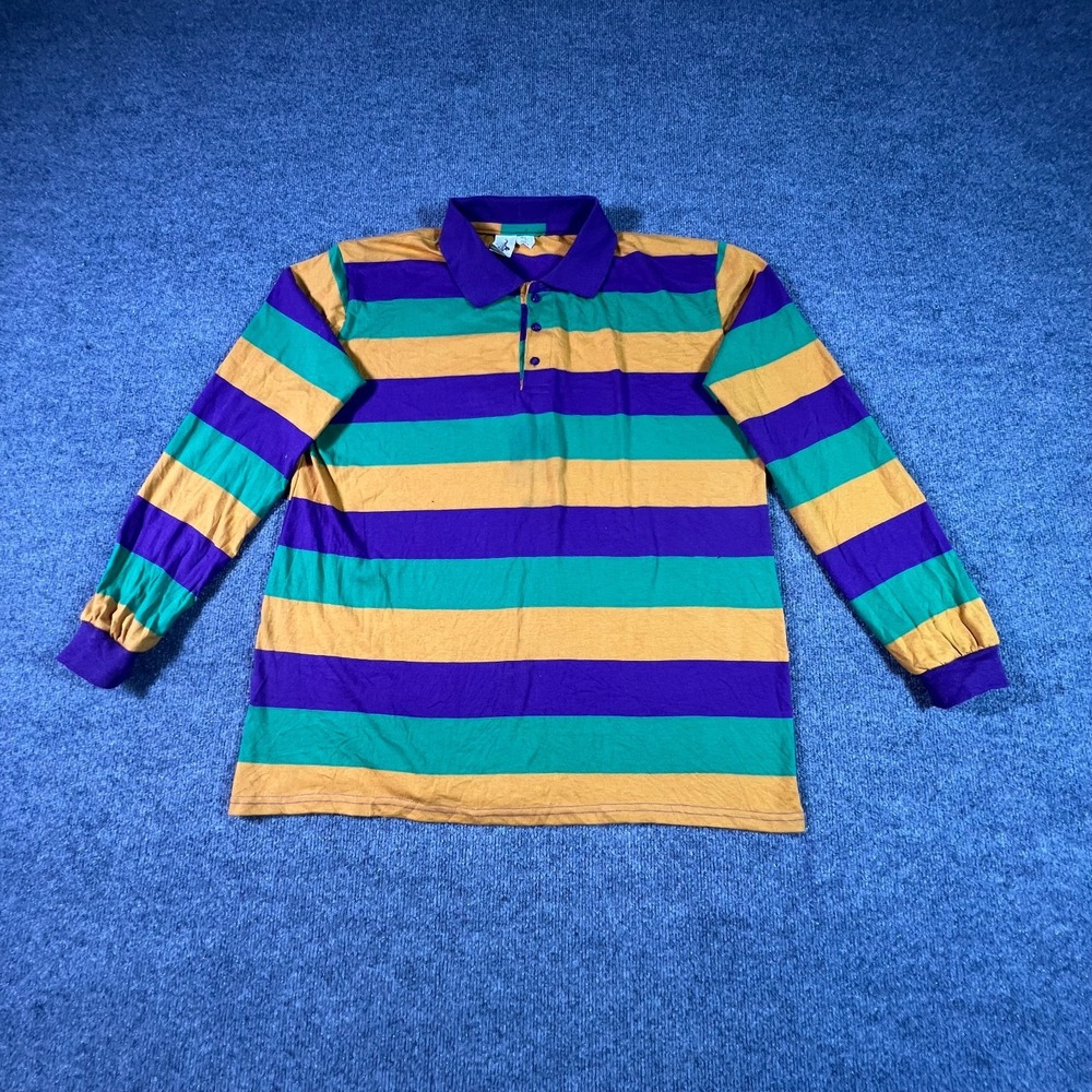 Mardi Gras M.G.I. Polo Shirt Mens XL Multicolor Striped Long Sleeve Streetwear